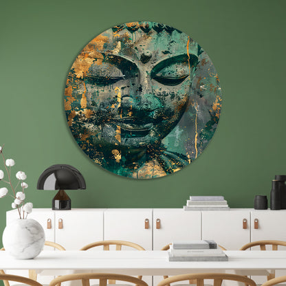 Mysterieuze Boeddha in rustieke kleuren aluminium muurcirkel