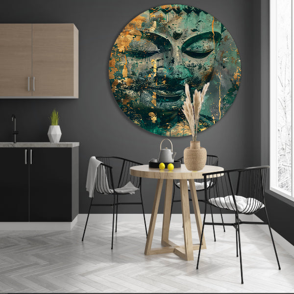 Mysterieuze Boeddha in rustieke kleuren aluminium muurcirkel