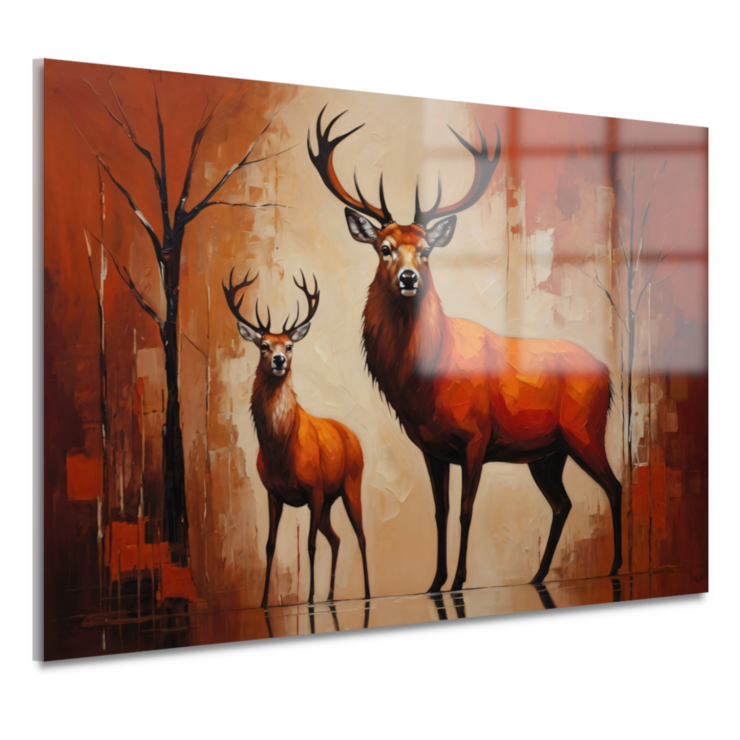 Elegante herten in oranje herfstglorie acrylglas