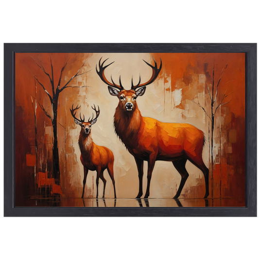 Elegante herten in oranje herfstglorie canvas met baklijst