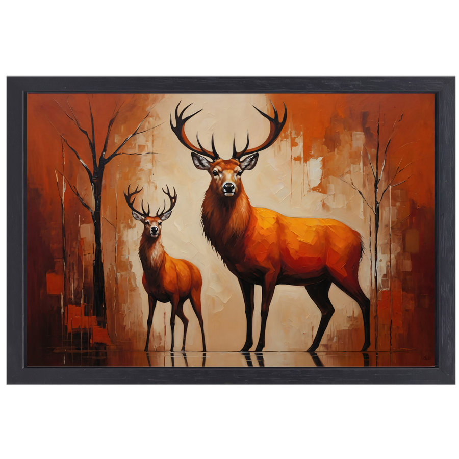 Elegante herten in oranje herfstglorie canvas met baklijst