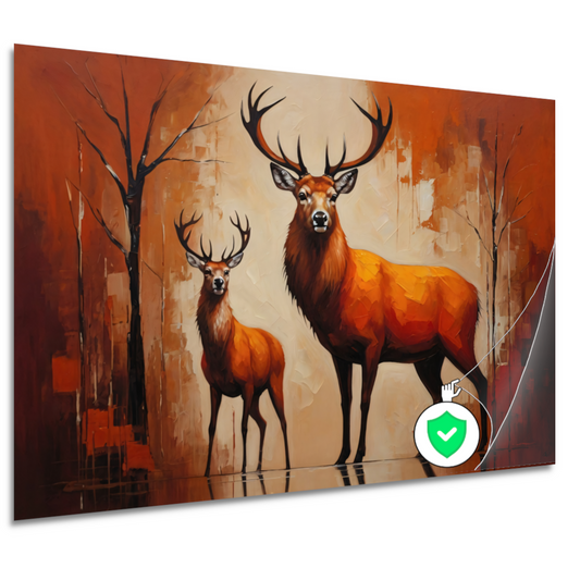 Elegante herten in oranje herfstglorie poster