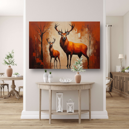 Elegante herten in oranje herfstglorie poster