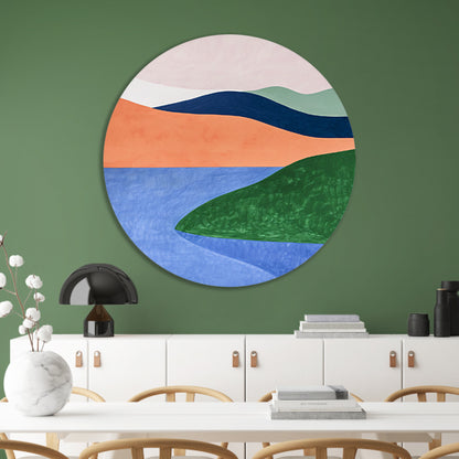 Minimalistisch landschap met serene kleuren aluminium muurcirkel