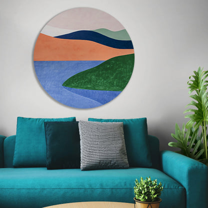 Minimalistisch landschap met serene kleuren aluminium muurcirkel