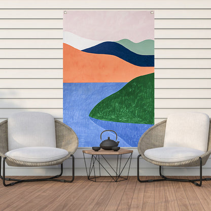 Minimalistisch landschap met serene kleuren tuinposter