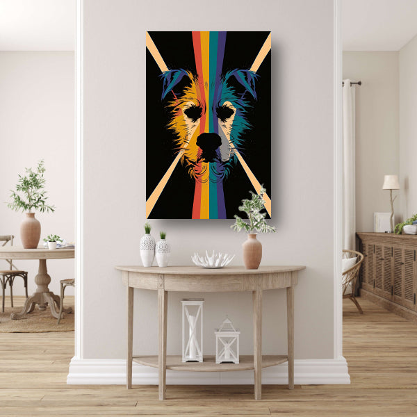 Kleurrijke en abstracte hond in kunstwerk acrylglas