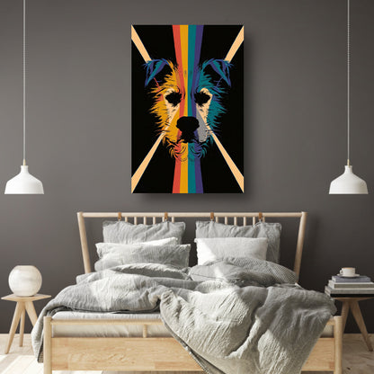 Kleurrijke en abstracte hond in kunstwerk acrylglas