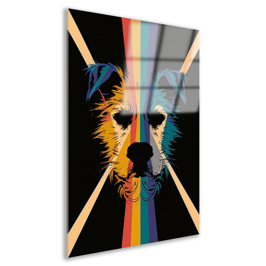 Kleurrijke en abstracte hond in kunstwerk acrylglas