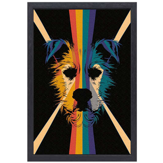 Kleurrijke en abstracte hond in kunstwerk canvas met baklijst