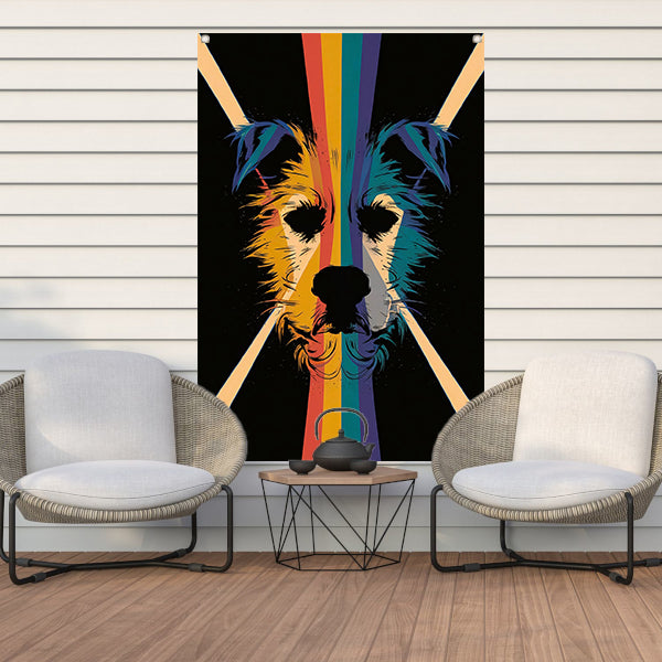 Kleurrijke en abstracte hond in kunstwerk tuinposter