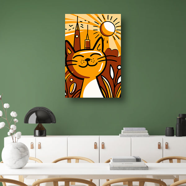 Vrolijk minimalistisch schilderij van een kat canvas