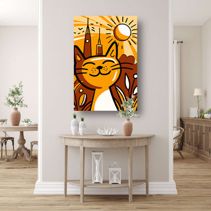 Vrolijk minimalistisch schilderij van een kat canvas