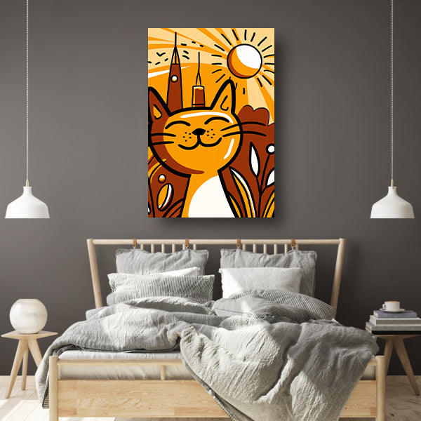Vrolijk minimalistisch schilderij van een kat canvas