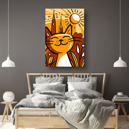 Vrolijk minimalistisch schilderij van een kat canvas