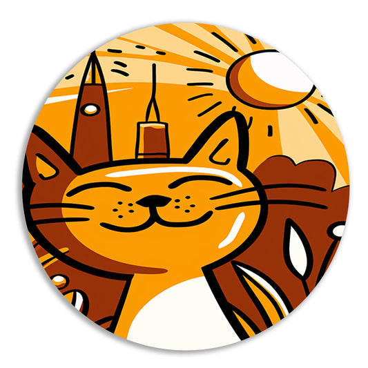 Vrolijk minimalistisch schilderij van een kat aluminium muurcirkel