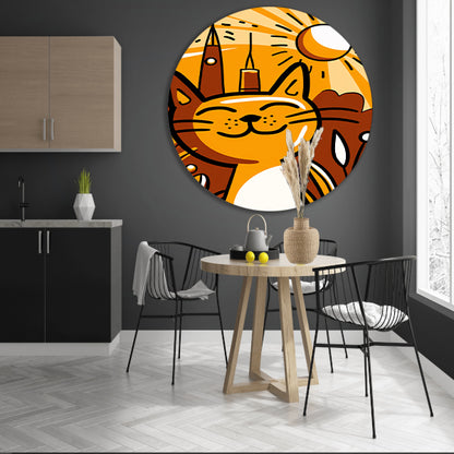 Vrolijk minimalistisch schilderij van een kat aluminium muurcirkel