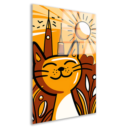 Vrolijk minimalistisch schilderij van een kat acrylglas