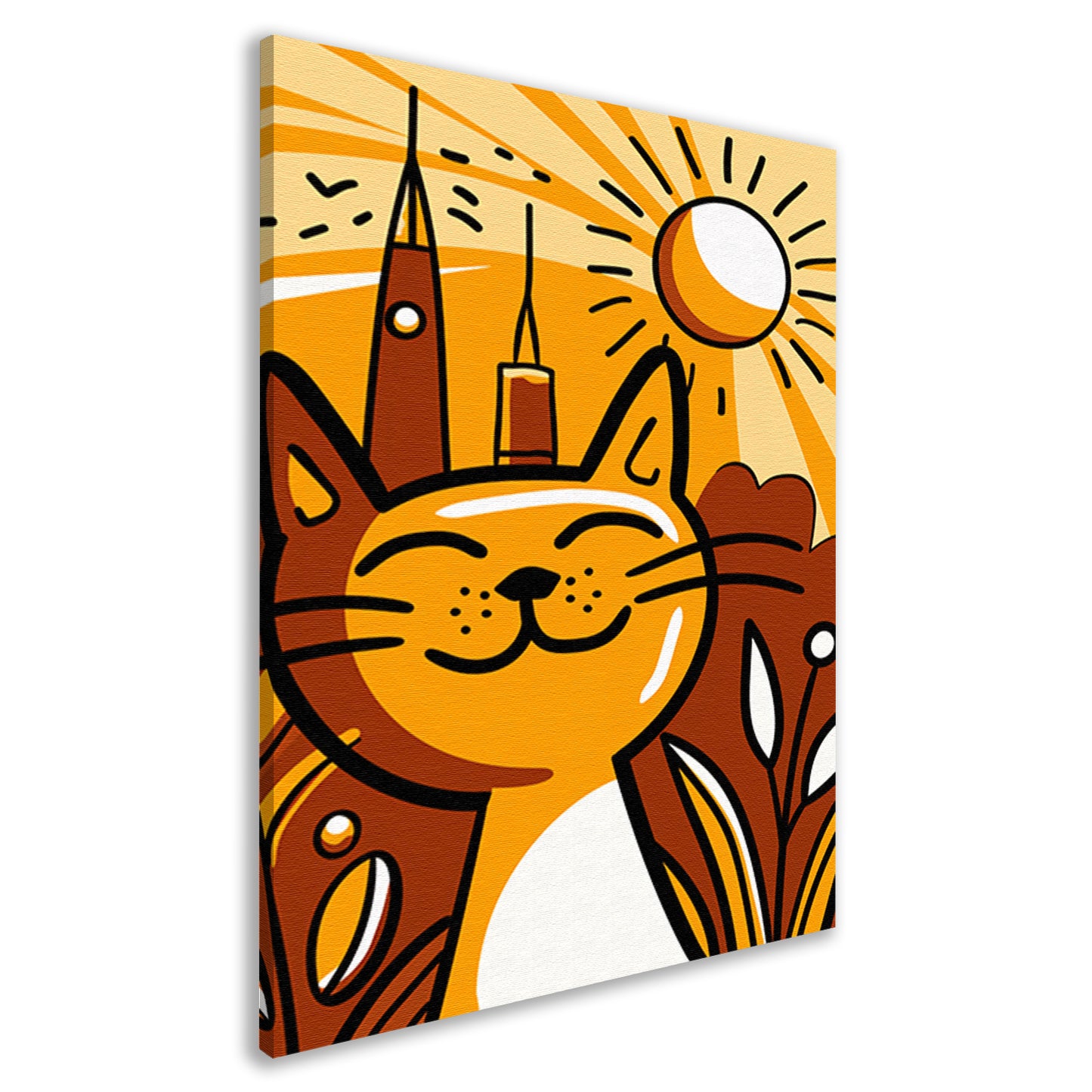 Vrolijk minimalistisch schilderij van een kat canvas