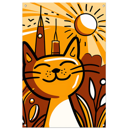 Vrolijk minimalistisch schilderij van een kat tuinposter