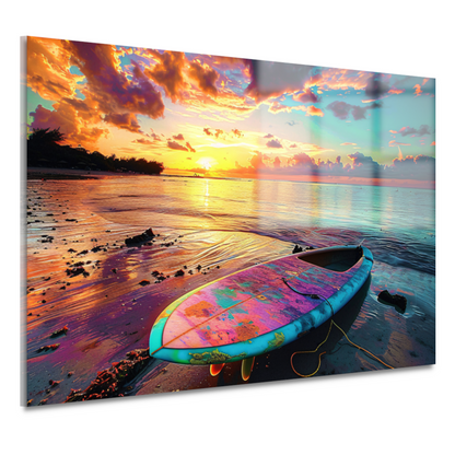 Zonsondergang met Surfplank acrylglas