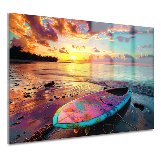Zonsondergang met Surfplank acrylglas