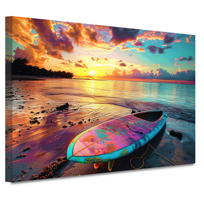 Zonsondergang met Surfplank canvas