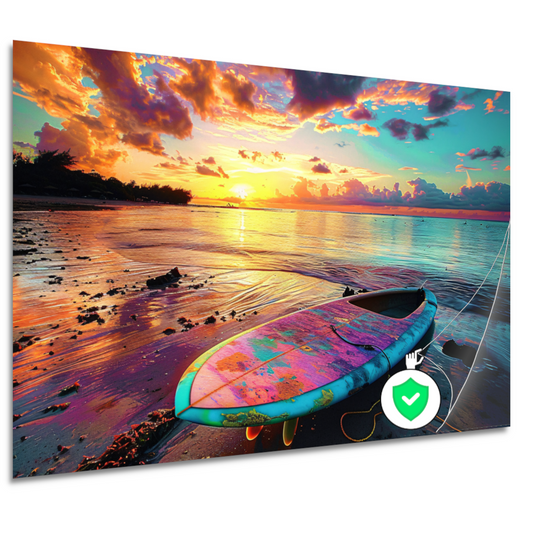Zonsondergang met Surfplank poster