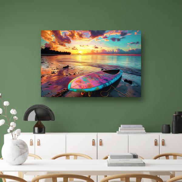 Zonsondergang met Surfplank canvas