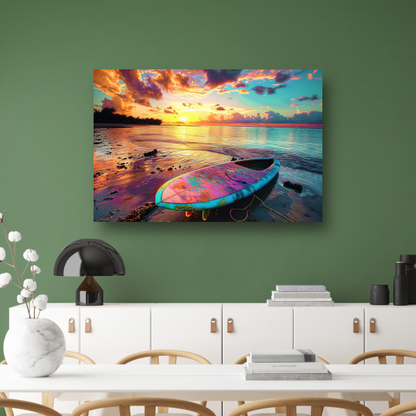 Zonsondergang met Surfplank canvas