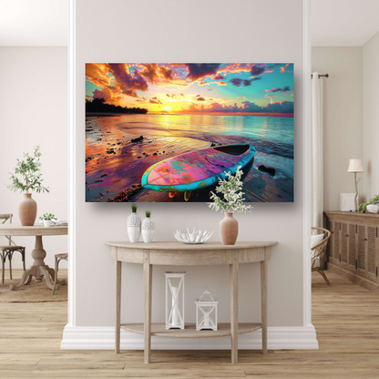 Zonsondergang met Surfplank canvas