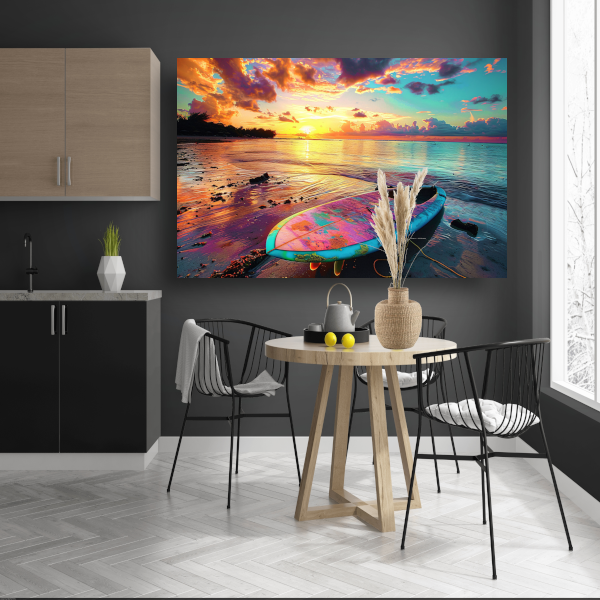 Zonsondergang met Surfplank canvas