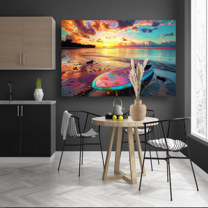 Zonsondergang met Surfplank canvas