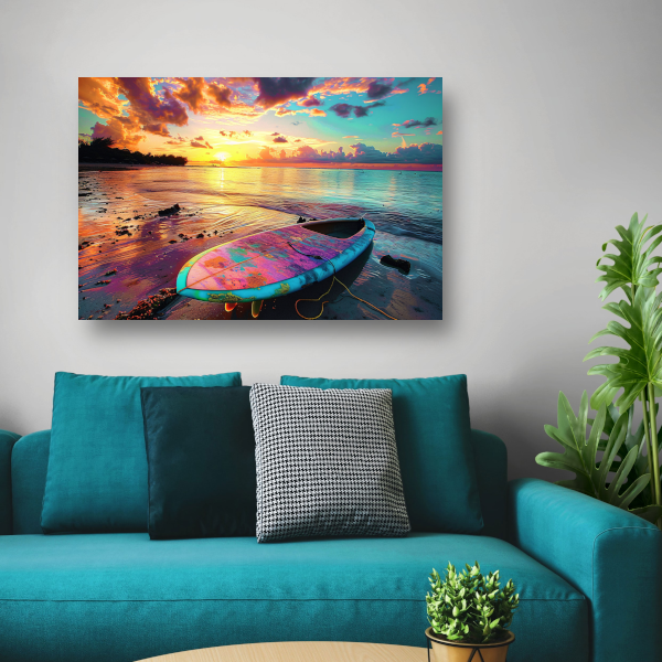 Zonsondergang met Surfplank canvas