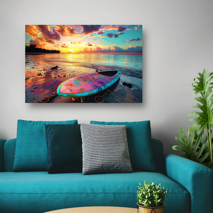 Zonsondergang met Surfplank canvas