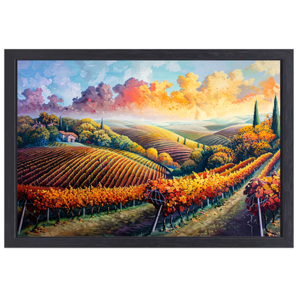 Herfstlandschap met Wijngaard canvas met baklijst