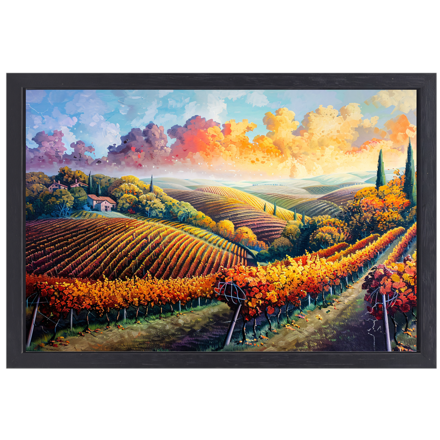 Herfstlandschap met Wijngaard canvas met baklijst