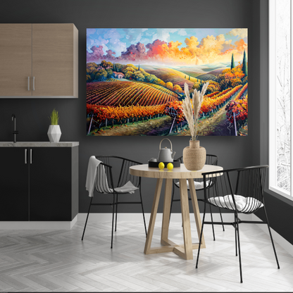 Herfstlandschap met Wijngaard canvas met baklijst