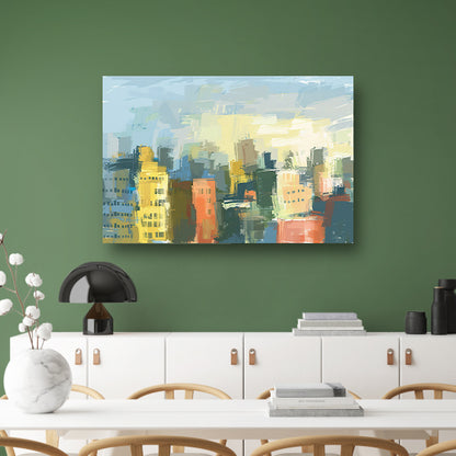 Kleurrijk abstracte skyline schilderij op doek poster