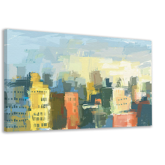 Kleurrijk abstracte skyline schilderij op doek canvas