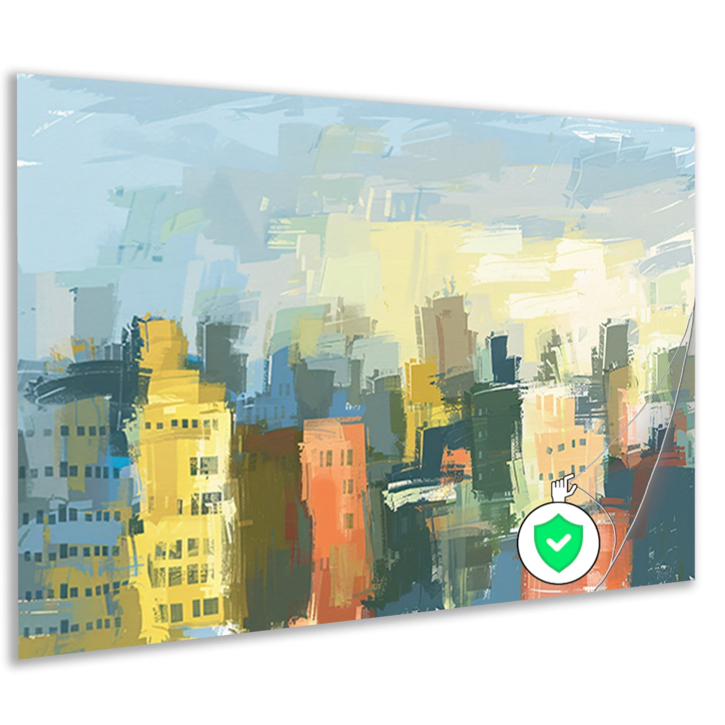 Kleurrijk abstracte skyline schilderij op doek poster