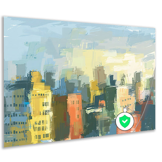Kleurrijk abstracte skyline schilderij op doek poster