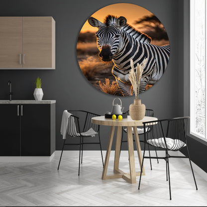 Zebra bij een prachtige zonsondergang forex muurcirkel