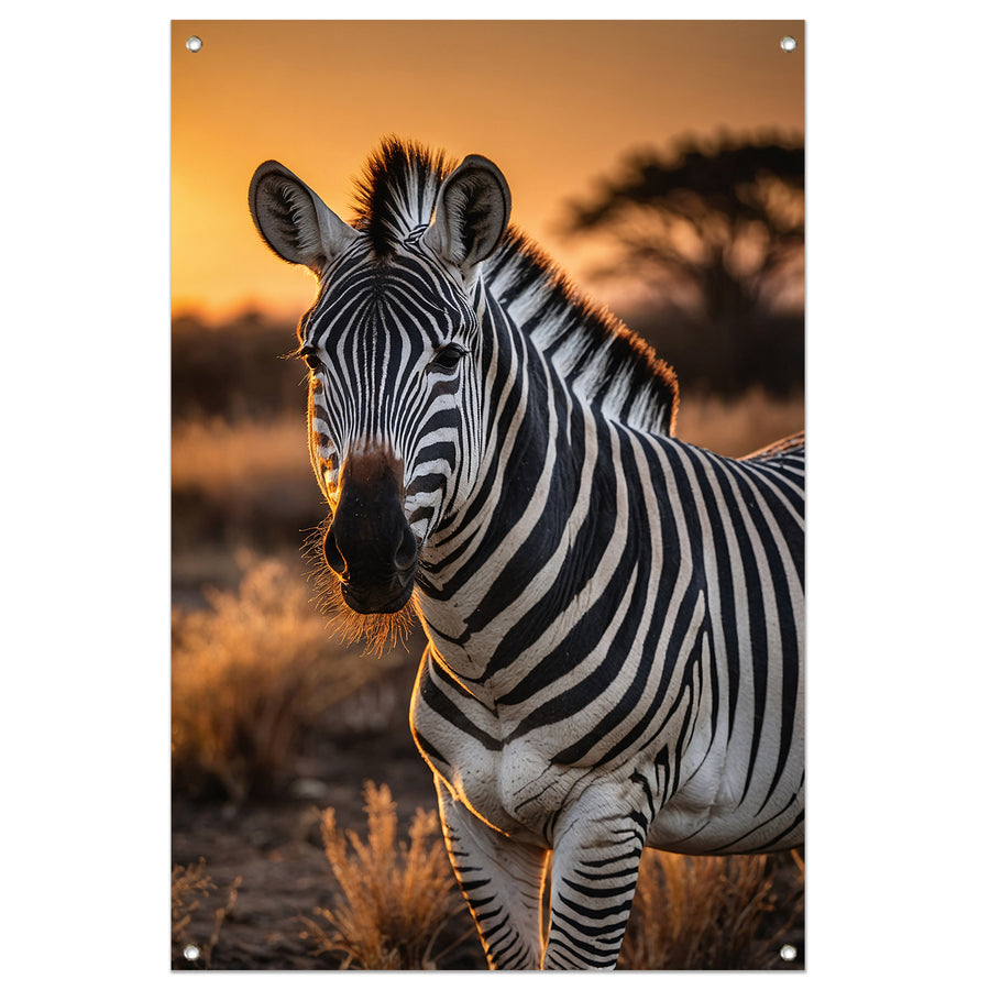 Zebra bij een prachtige zonsondergang tuinposter