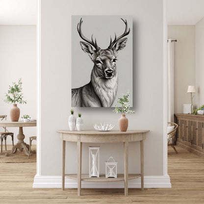 Zwart-Wit Hert met Imposant Gewei canvas