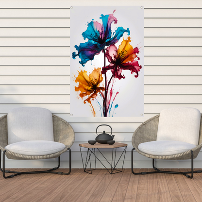 Kleurrijke Abstracte Vloeibare Bloemenexplosie tuinposter