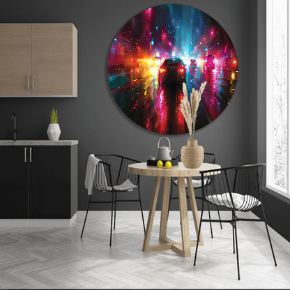 Dynamische Neonverlichte Stadsnacht aluminium muurcirkel