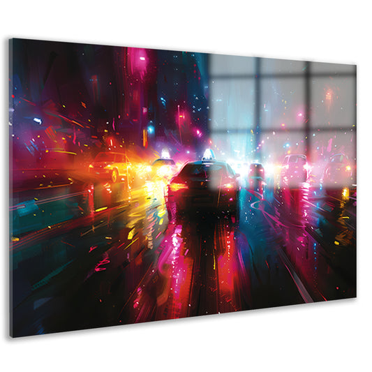 Dynamische Neonverlichte Stadsnacht acrylglas