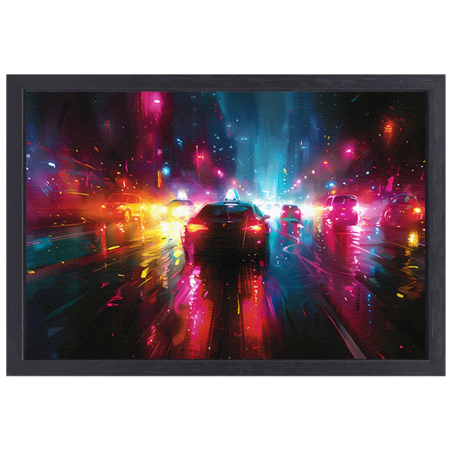 Dynamische Neonverlichte Stadsnacht canvas met baklijst