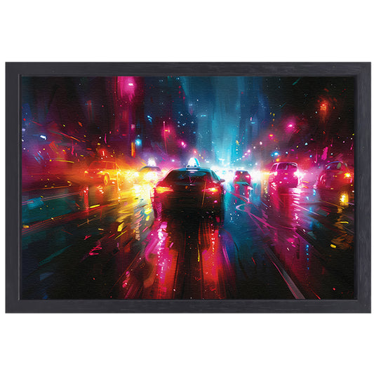 Dynamische Neonverlichte Stadsnacht canvas met baklijst